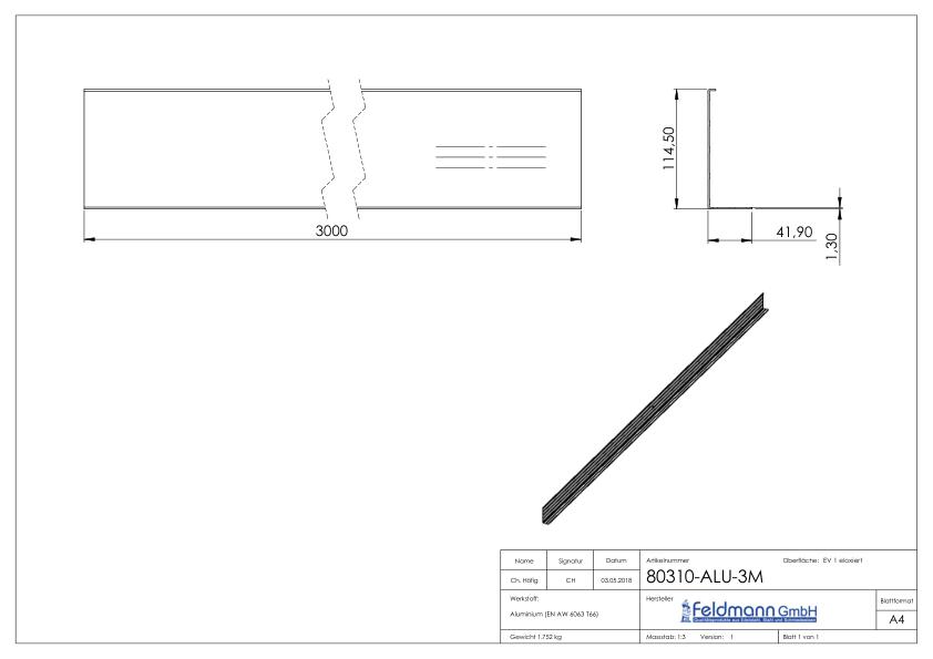 Abdeckung für Alu-Profil 80300-ALU, L: 3000mm