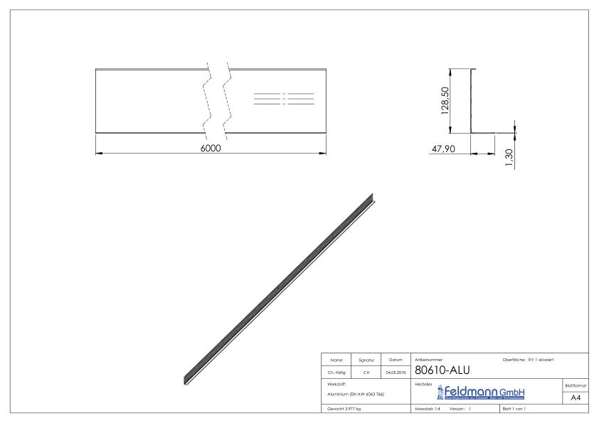 Abdeckung für Alu-Profil 80600-ALU, L: 6000mm