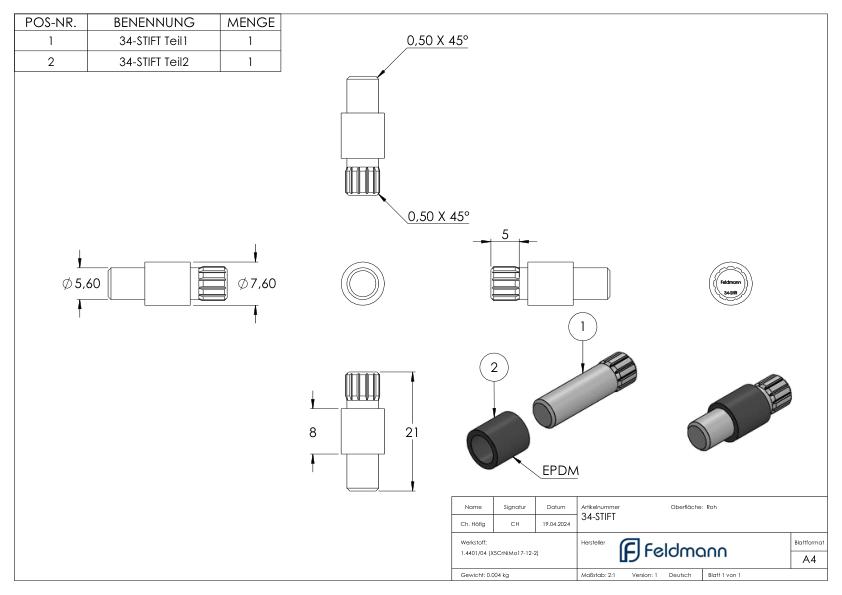 Sicherungsstift für Mod. 34, V4A