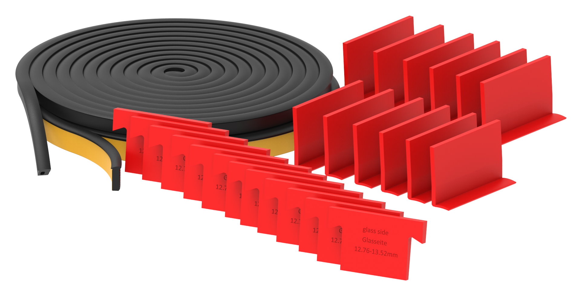 Montageset für 6m Aluprofil für Glas 12,76 - 13,52mm