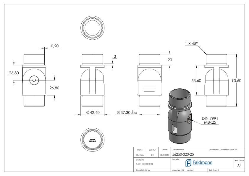 Gelenkstück, für Rohr 42,4x2,5mm, V2A