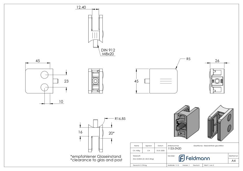 Glasklemme Mod. 11, Anschluss: 33,7mm, VA-Effekt Glasklemme Mod. 11, Anschluss: 33,7mm, VA-Effekt