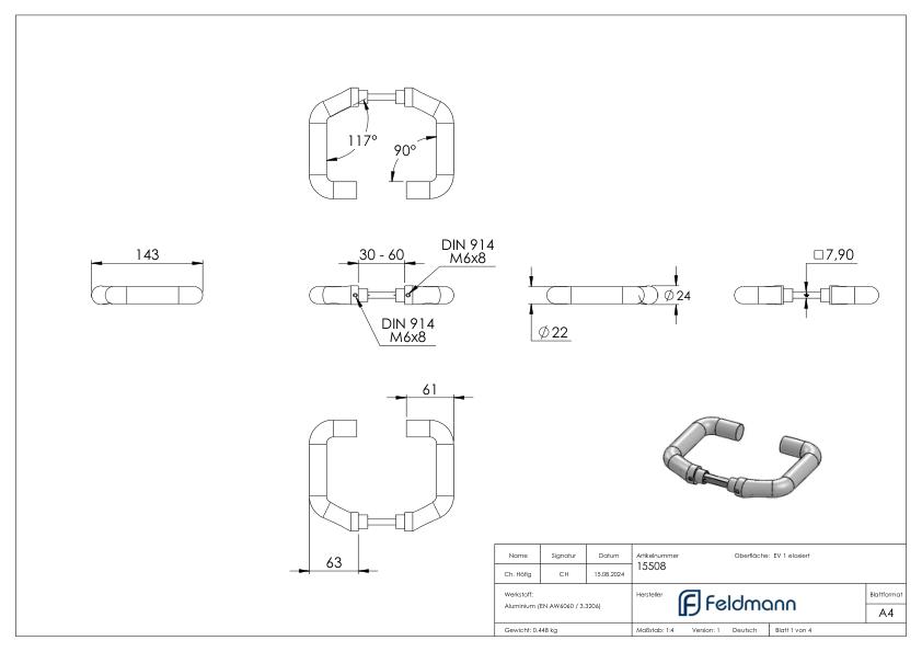 Türdrücker-Paar inkl. Drückerstift 8x8mm, Aluminium