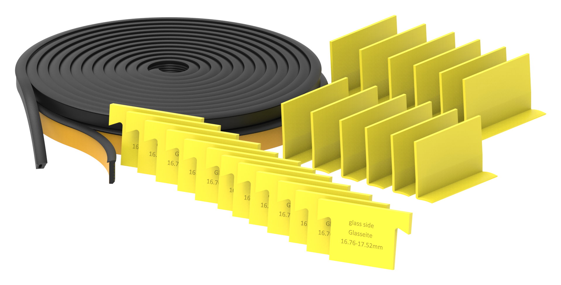 Montageset für 6m Aluprofil für Glas 16,76-17,52mm Montageset für 6m Aluprofil für Glas 16,76-17,52mm