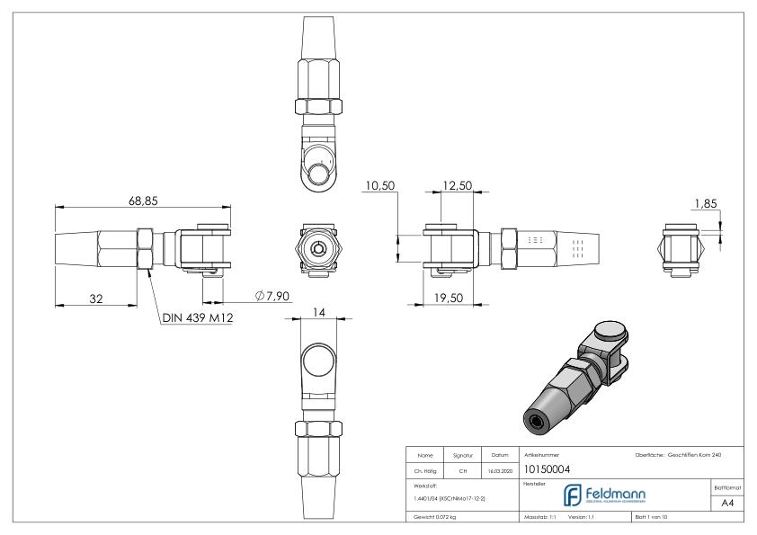 Gabelterminal zur Selbstmontage für Seil Ø 4mm, V4A