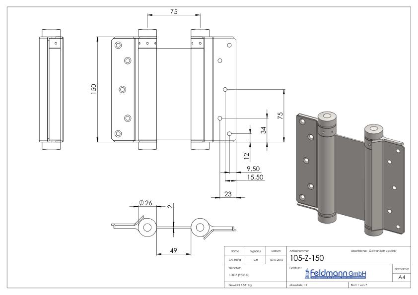 Pendeltürband zum Anschrauben, ein Paar, verzinkt