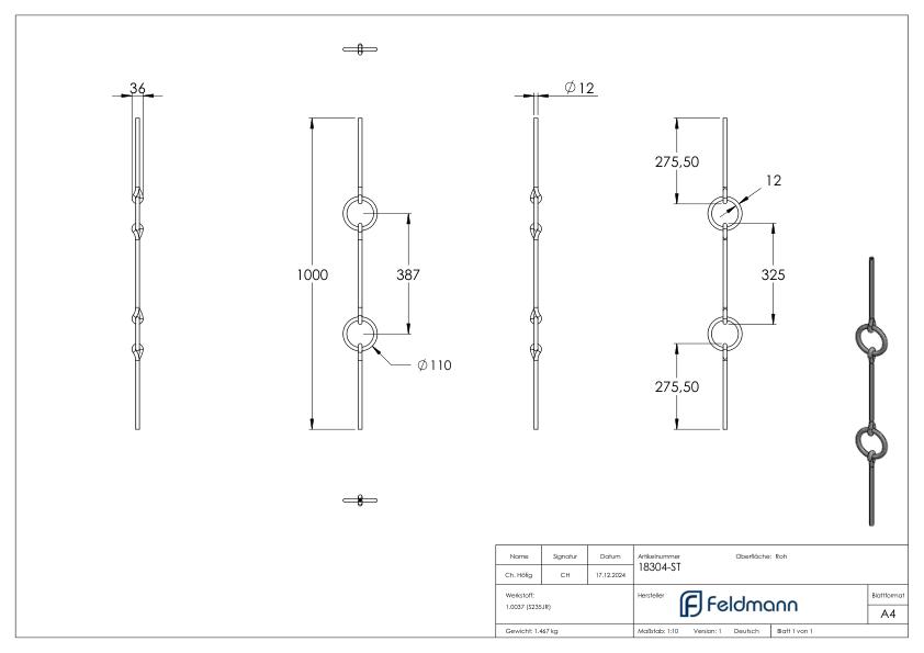 Designstab 12mm, Länge 1000mm