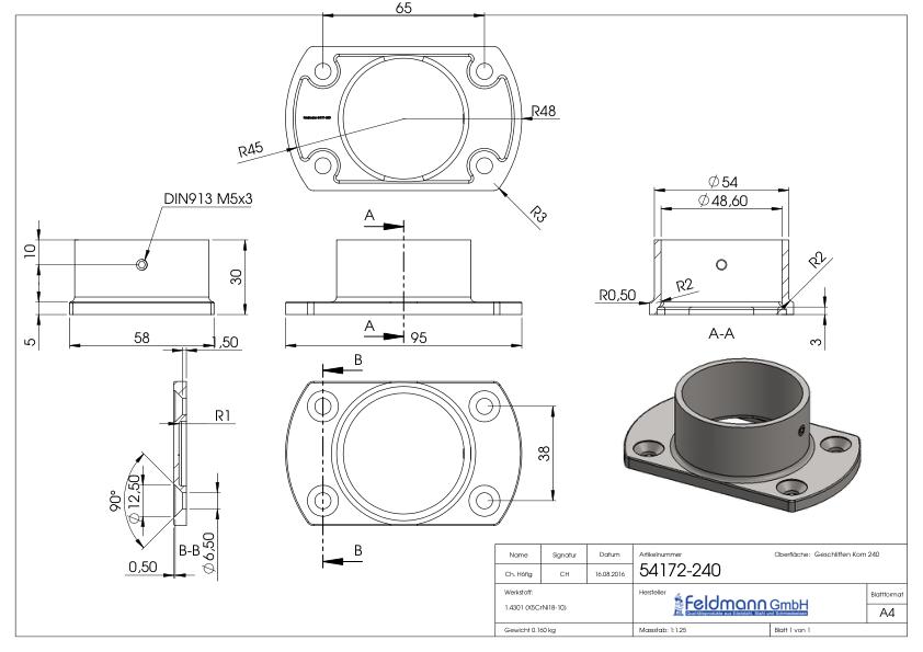 Wand- und Bodenanker, für Rohr 48,3mm, V2A