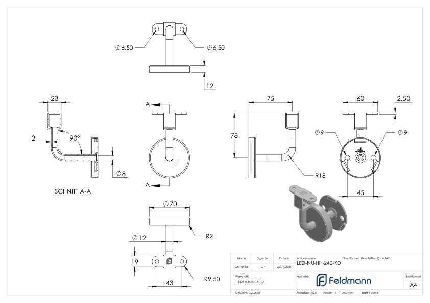 Handlaufhalter für LED Handlauf (Ronde und Bügel verschweißt), V2A