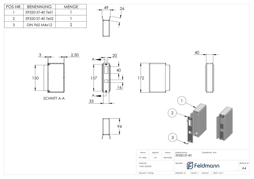 Gegenkasten für Schiebetore, Breite 40mm