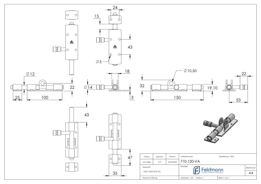 Torriegel zum Anschrauben, Edelstahl V2A Torriegel zum Anschrauben, Edelstahl V2A