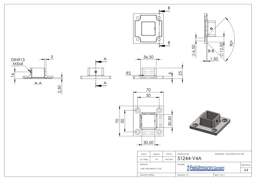 Wand- und Bodenanker, für Rohr 30x30mm, V4A
