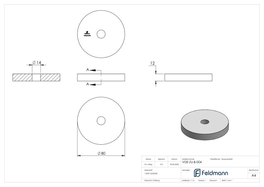 Lastverteilungsplatte rund, Ø80x12mm, Stahl feuerverzinkt