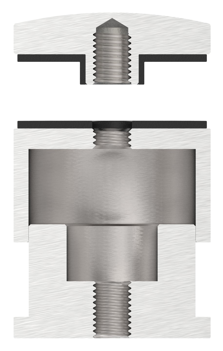 Glaspunkthalter 52mm, flach, verstellbar, V2A
