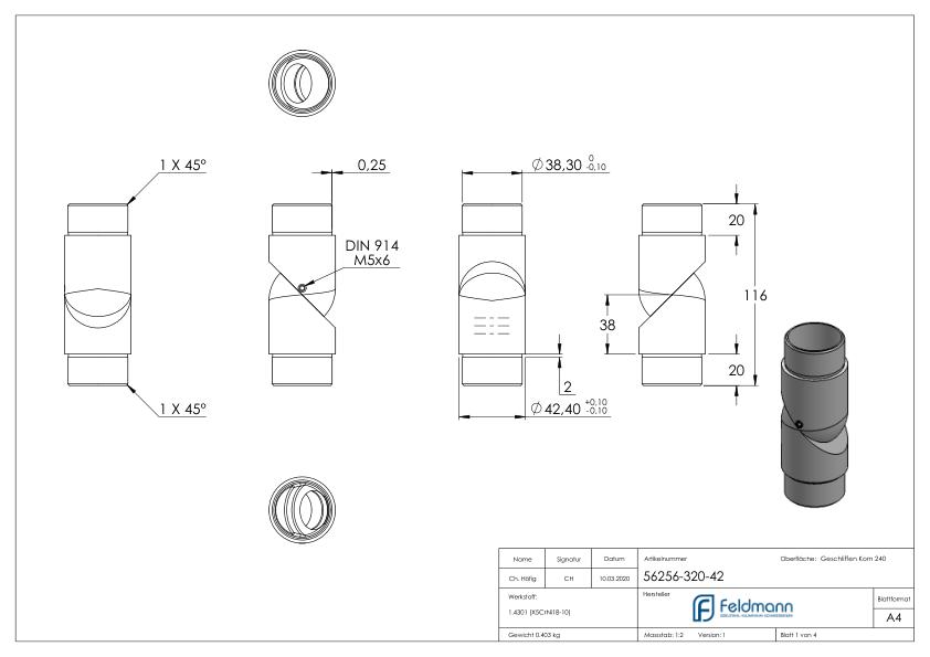 Gelenkstück, für Rohr 42,4x2,0mm, V2A