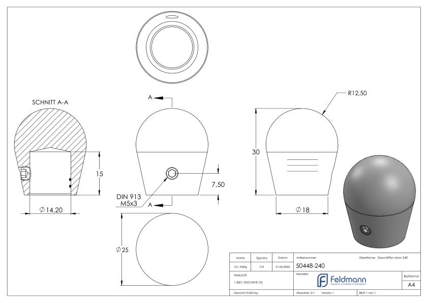 Endkappe für 14mm Rundmaterial, V2A
